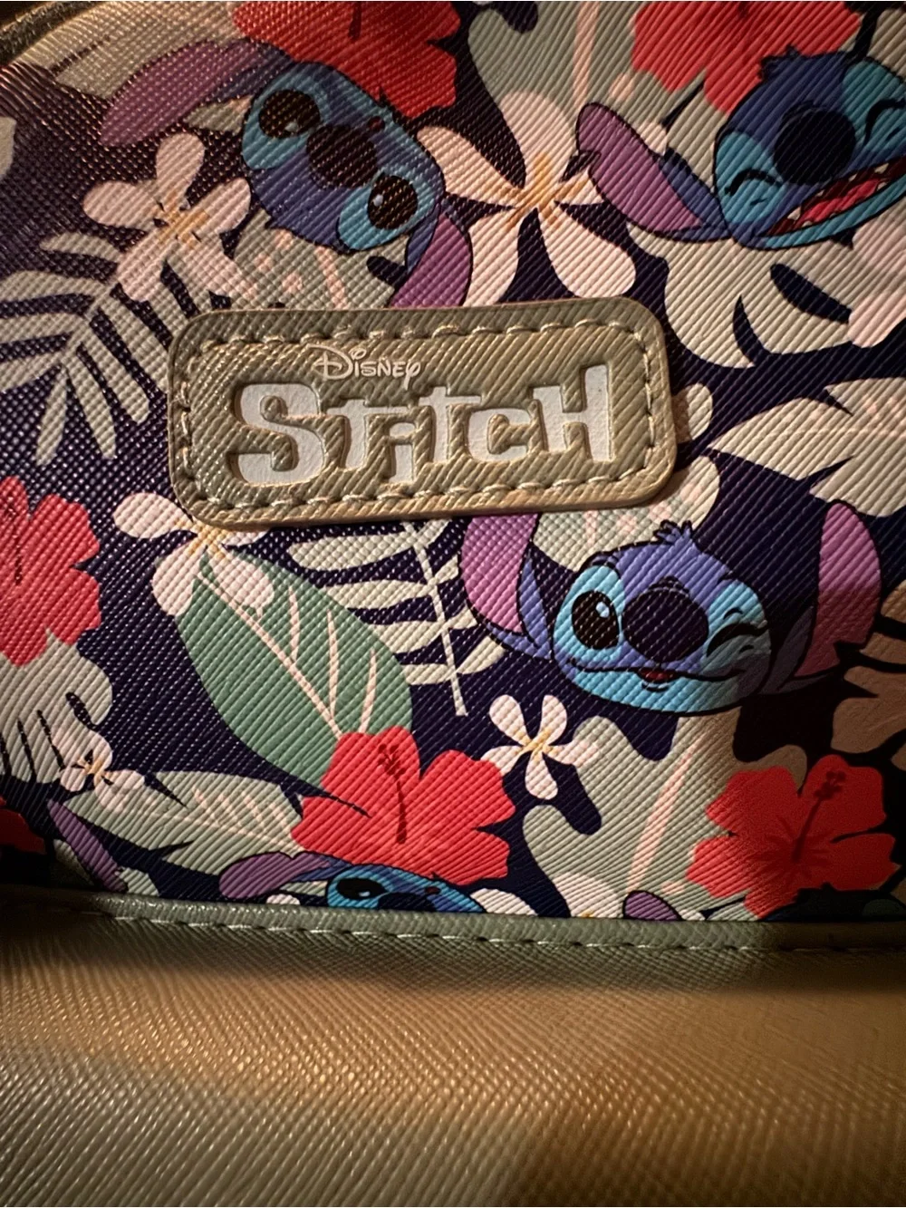 Disney Stitch Tropical Floral Print Mini Backpack Green w/ Front Zip Pocket